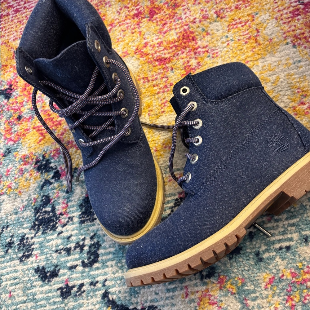Timberland Navy Blue Denim-Style Women's Combat Boots (NWOT)